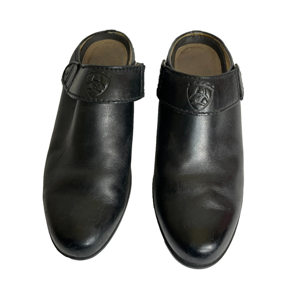 Women's 8 Ariat Black Leather Slip On Open Heel Western Slingback Mules - Picture 5 of 12